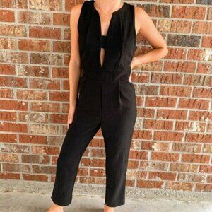 Women Black Keyhole Front Cutout Long Jumpsuit One Piece Size Small